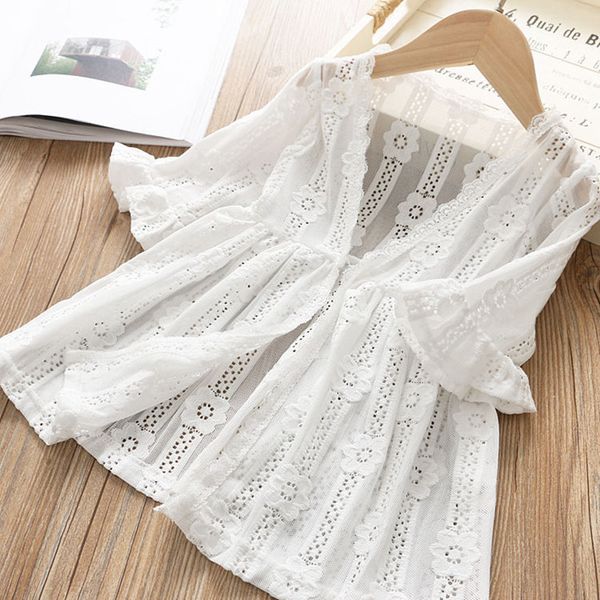 

jackets girls white blouse cardigan kids thin outwear summer for girl lace hollow sun protection shirt fashion clothes 4-13y jacket 220908, Blue;gray
