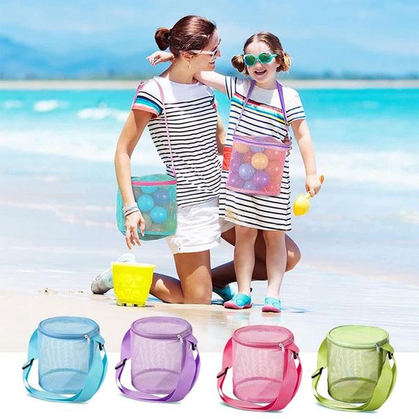 

children toys storage shoulder bag mesh adjustable carrying straps beach zipper pouch outdoor shell sand bucket organizer box