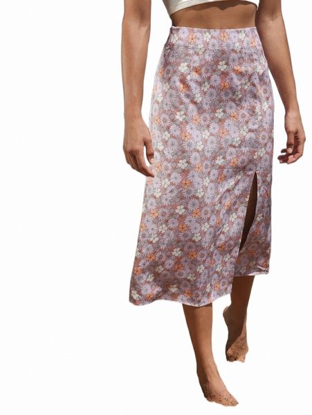 

skirts allover floral print split hem skirt 2022 new y6ig#, Black