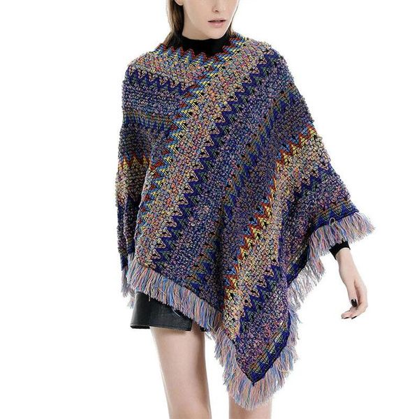 

scarves boho fringed poncho cape shawls wraps womens coat elegant for spring winter fall tc212683, Blue;gray