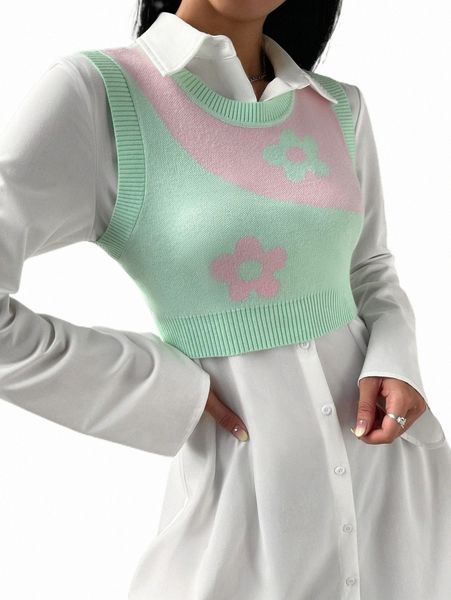 

women's sweaters 1pc floral pattern sweater vest d2l8#, White;black