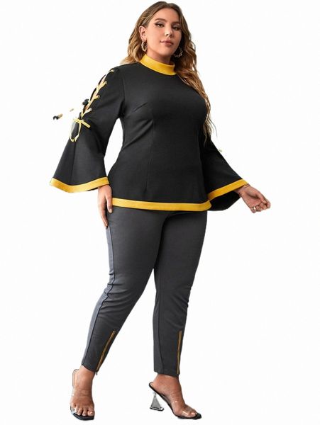 

plus size dresses x delic designs plus contrast panel tee & pants r15i#, Black