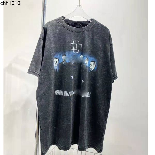 

22 spring and summer tee new high version b german chariot team letter printing washed short sleeved t-shirt for men and women, White;black