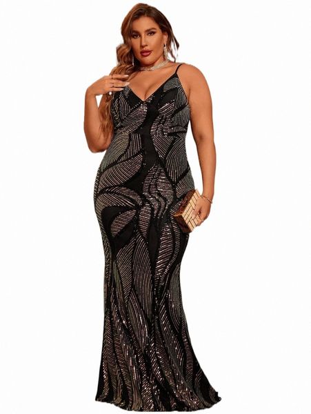 

plus size dresses plus backless mermaid hem sequin formal dress 03ds#, Black