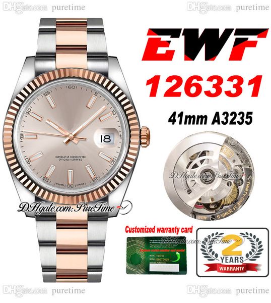 

ewf just 126331 a3235 automatic mens watch 41 fluted bezel two tone rose gold champagne stick dial oystersteel bracelet super edition same s, Slivery;brown