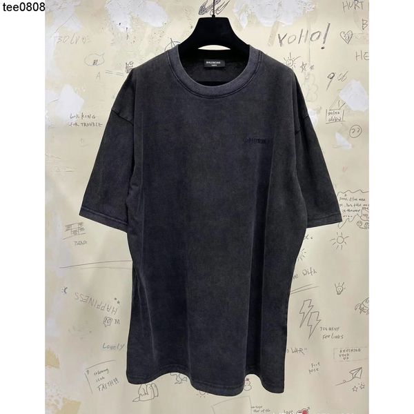 

bibo upper body washed and used style balencaigass home 22 new short sleeve loose casual solid color letter embroidery t gx3122, White