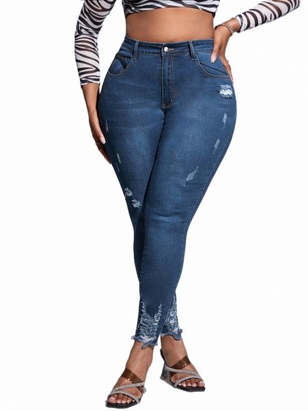 

women's jeans plus high waist ripped raw cut skinny jeans a2de#, Blue