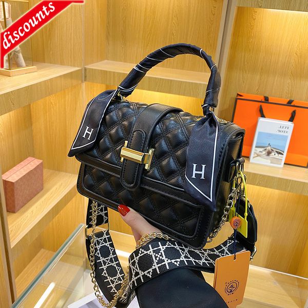 

designer bags in autumn 2022 the new wide shoulder belt embroidery line trend portable small square fashion lingge women's single