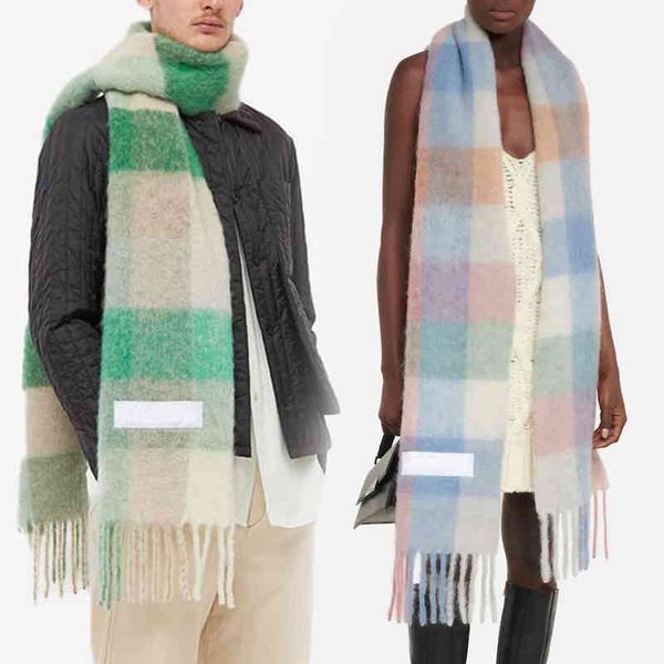

designer scarf acne sweden studios ac22's new 4-color gw is selling color stitched cashmere plaid . women's winter increased shawl, Blue;gray
