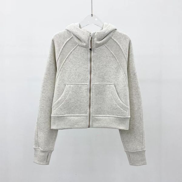 

women brushed full zip yoga outfits hoodie jacket sportswear lu hooded workout track running coat with pockets outdoor fleeces thumb holes f, Gray