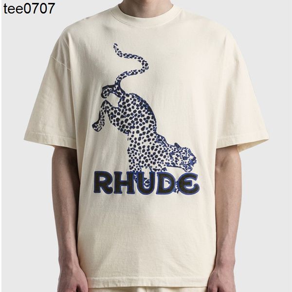 

rhode fashion designer men women tee ss22 leopard tee trendy leopard print couple loose short sleeve t-shirt men, White;black