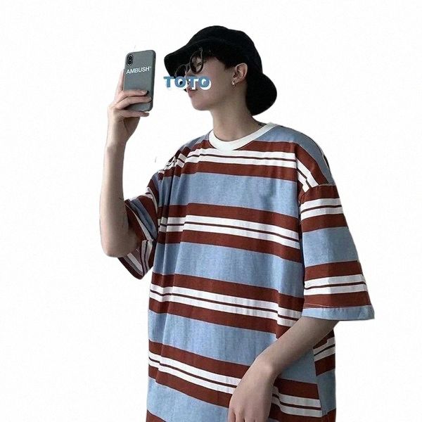 

men's t-shirts men's t-shirts oversized summer striped style loose t-shirt harajuku fashion simple 2022 clothes male teen streetwe, White;black