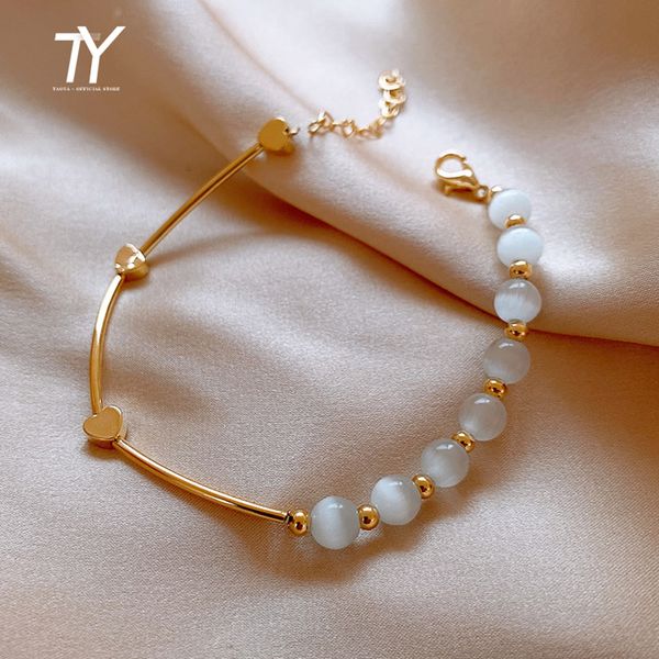 

classic opal round bead heart-shaped metal bracelets for woman korean fashion jewelry party girl's luxurious unusual bracelet, Golden;silver