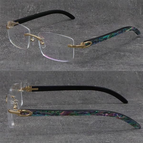 

pearl seashell inside buffalo horn metal rimless frame man woman square optical original luxury designer abalone shell frames glasses 8225b, Silver