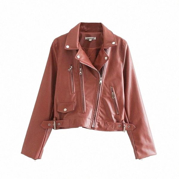 

women's leather & faux leather women's leather & faux autumn motorcycle pu jacket turn down collar zipper short punk slim-fit wash, Black