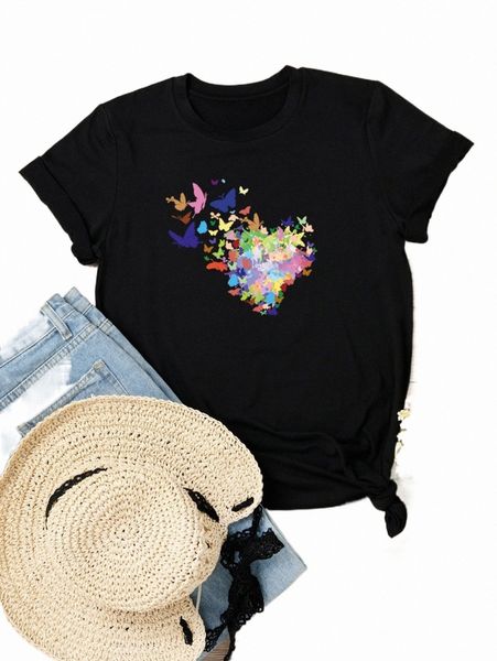 

plus size t-shirt plus butterfly print tee 2022 new z9vh#, Black