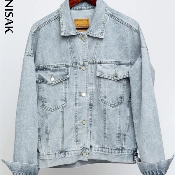 

womens jackets vintage women jacket autumn winter oversize denim jackets washed blue jeans coat turndown collar outwear bomber jacket 220907, Black;brown