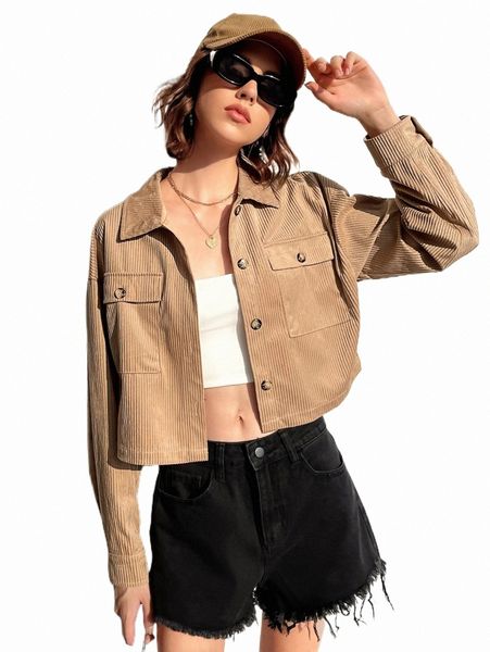 

women's jackets flap pocket drop shoulder corduroy jacket 56fp#, Black;brown
