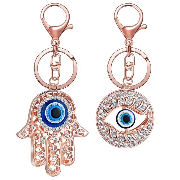 

key rings l evil eye keychain hamsa hand faux crystal shaped accessories women round chain gold purse pendant jewelry for ha sexyhanz amtia, Slivery;golden