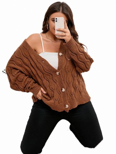 

plus size t-shirt plus pointelle knit drop shoulder cardigan h3bw#, Black