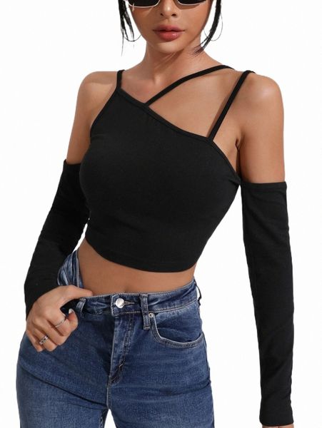 

women's t-shirt asymmetrical neck crop 2022 new y7hy#, White
