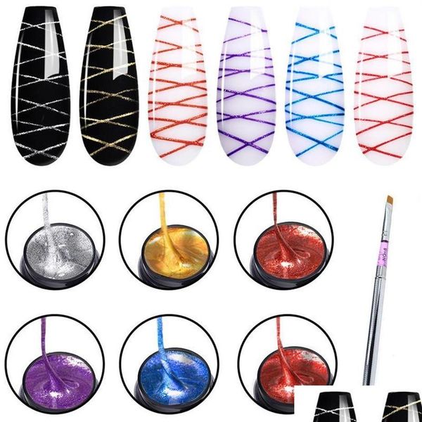 

nail art kits nail art kits elite99 6 12pcs metallic spider silk shiny gel polish kit brush set soak off wire ding painting manicure2 dhfym