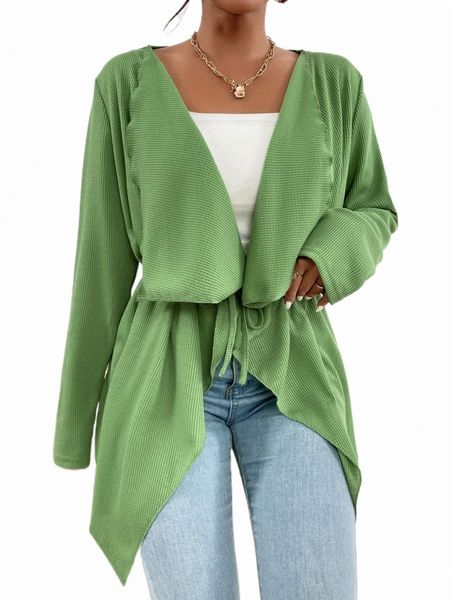 

women's down & parkas waterfall collar open front belted coat b8iw#, Black