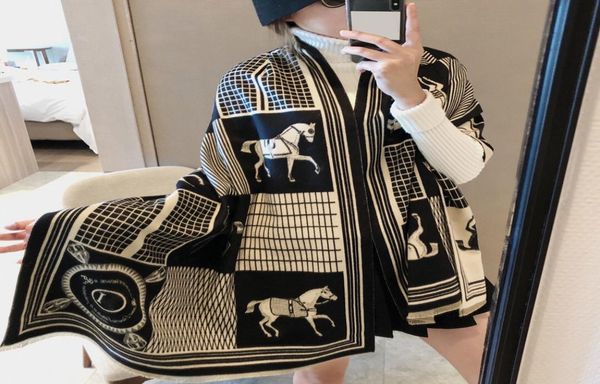 

designer womens scarf cashmere scarf women winter scarves ladies shawls big letter horse pattern wool landscape animal print pashm, Blue;gray