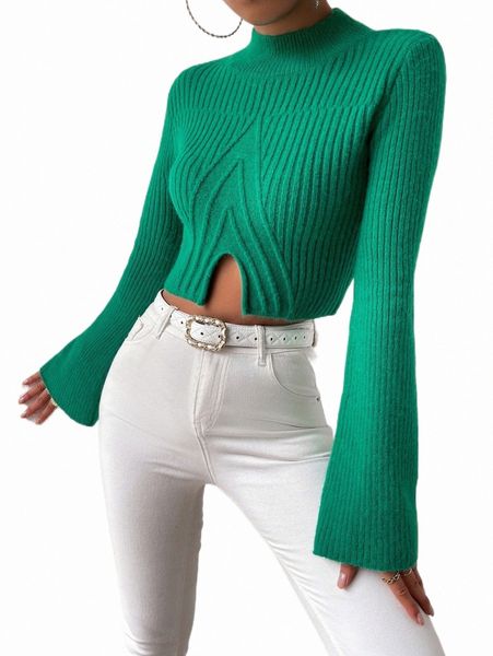 

women's sweaters mock neck split hem crop sweater 47lo#, White;black