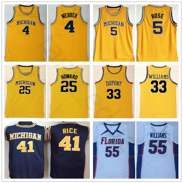 

ncaa michigan wolverines college jalen rose 41 glen rice 4 chris webber 25 juwan howard florida gators jason williams basketball j291d, Black