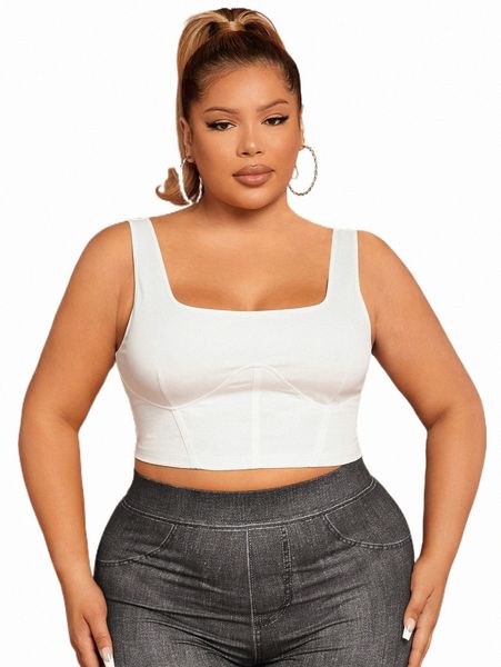 

plus size t-shirt sxy plus solid bustier crop tank e1pj#, Black