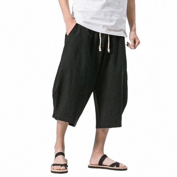 

men's shorts men's shorts men cotton linen solid color elastic waist t hip-hop breathable casual pants japanese and korean yoga u5, White;black