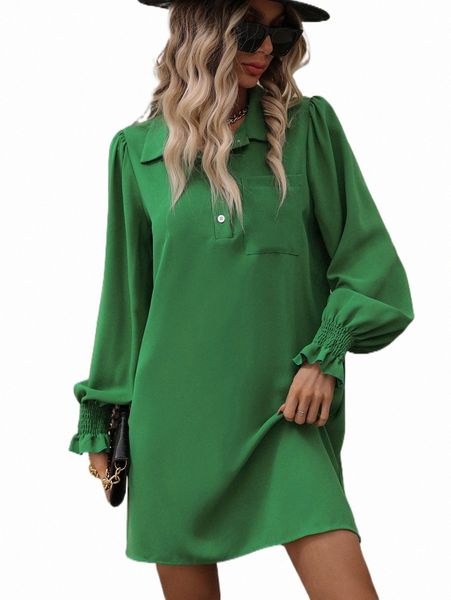 

casual dresses button front shirred flounce sleeve dress f5vx#, Black;gray