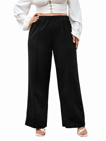 

plus size pants x gabi martins plus high waist wide leg pants p7ma#, Black