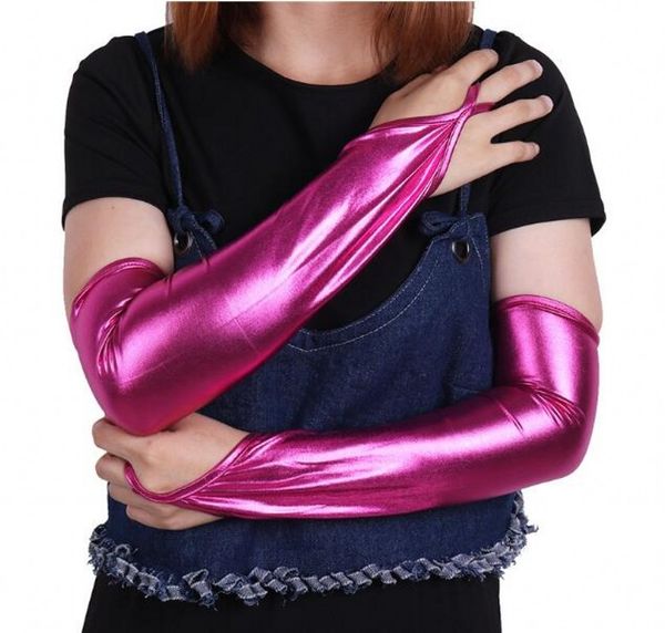 

candy color shiny metallic catsuit costumes accessories arm sleeves, Black
