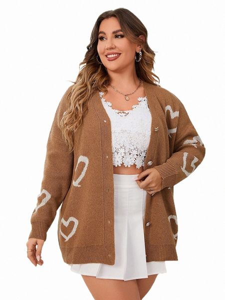 

plus size t-shirt plus heart pattern drop shoulder cardigan g0zg#, Black