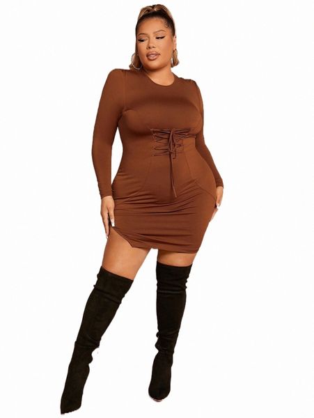 

plus size dresses sxy plus lace up front split high bodycon dress k4k0#, Black
