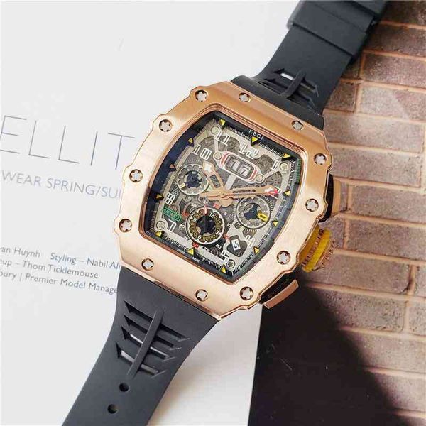 

luxury mens mechanics watch richa wristwatches multifunctional automatic mechanical mens sports rm11-03 stainless steel case natural rubber, Slivery;brown
