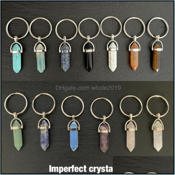 

keychains natural stone hexagonal prism key rings keychains healing pink crystal car decor chain keyholder for women men dhseller2010 dhiuz, Silver