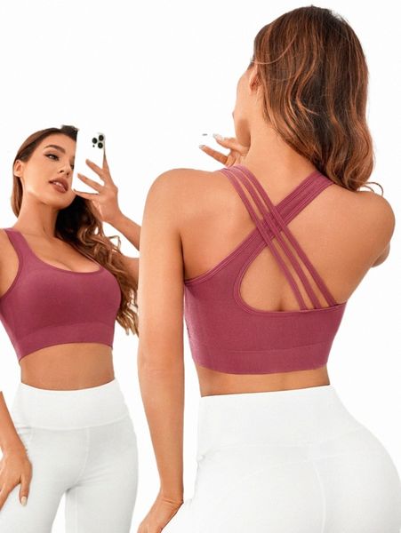 

women's tracksuits rib-knit crisscross back sports bra y9mh#, Gray