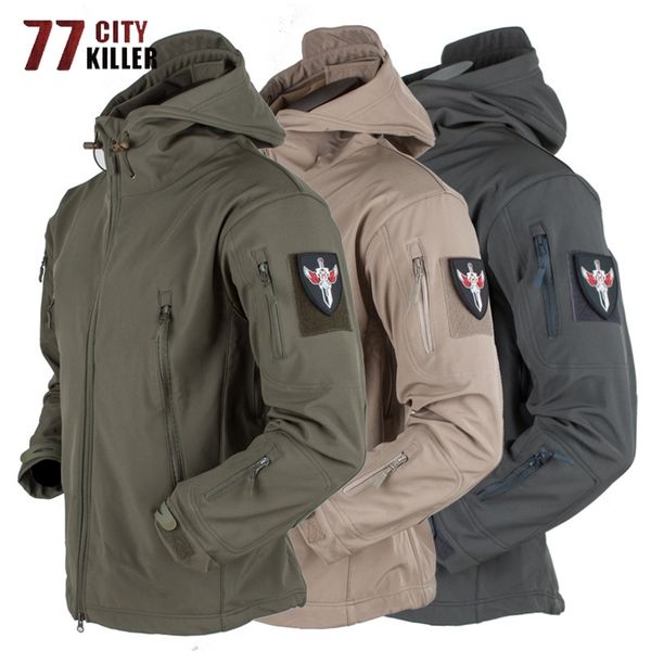 

mens jackets shark skin soft shell tactical jacket men fleece army military waterproof combat mens jackets hooded hunting windbreaker coats, Black;brown