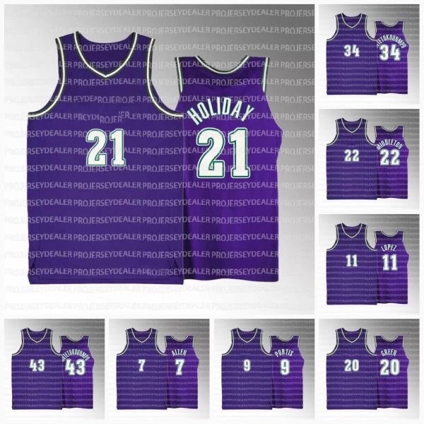 

giannis 34 antetokounmpo 2022-23 classic edition purple buck jersey khris 22 middleton jrue 21 holiday brook 11 lopez bobby 9 portis allen b, Black;red