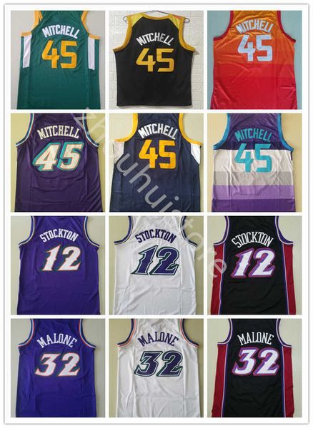 

jersey 2021 new basketball jersey mens donovan 45 mitchell mesh retro rudy 27 gobert john 12 stockton youth karl 32 malone playoff bonus uni, Black;red