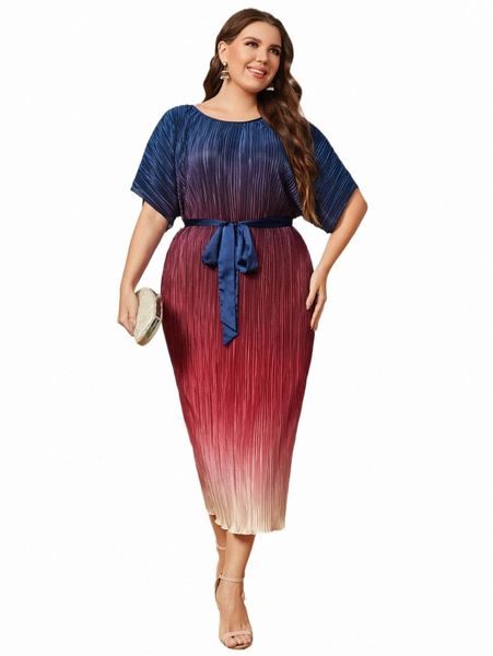 

plus size dresses plus ombre batwing sleeve belted dress l5gz#, Black