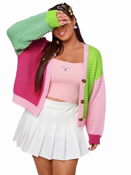 

plus size t-shirt plus color block drop shoulder cardigan e5ym#, Black