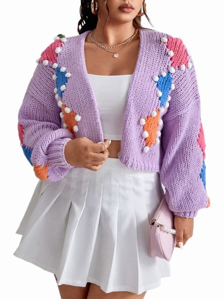 

plus size t-shirt plus argyle pattern popcorn knit drop shoulder duster cardigan j0dq#, Black