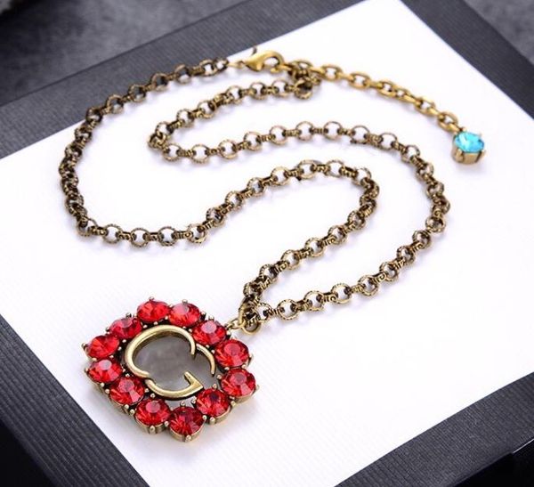 

luxury designer jewelry women necklace red diamond pendant necklaces with l, Silver