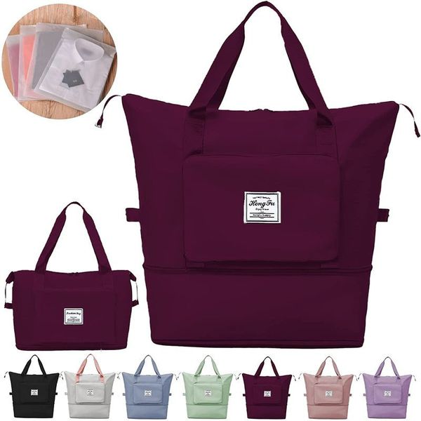 

duffel bags large capacity folding travel portable lightweight waterproof oxford fabric dry wet separation shoulder 220908