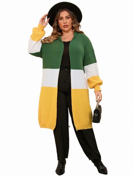 

plus size t-shirt plus color block drop shoulder duster cardigan m7kb#, Black