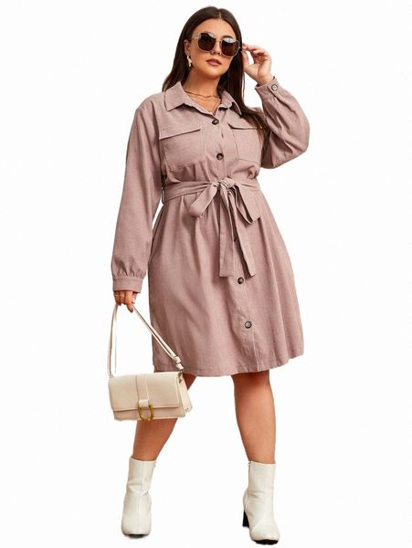 

plus size dresses plus drop shoulder belted shirt dress y0zy#, Black